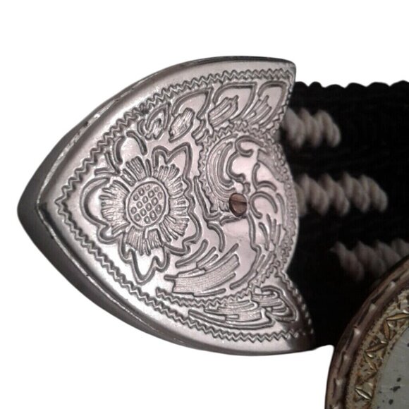 Black Hills Gold Silver Belt Buckle tip woven belt Ornate Floral Heart - Picture 9 of 9